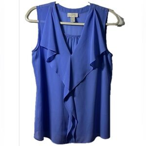Ann‎ Taylor LOFT Periwinkle Ruffle Front Blouse, Size Small Elegant lightweight